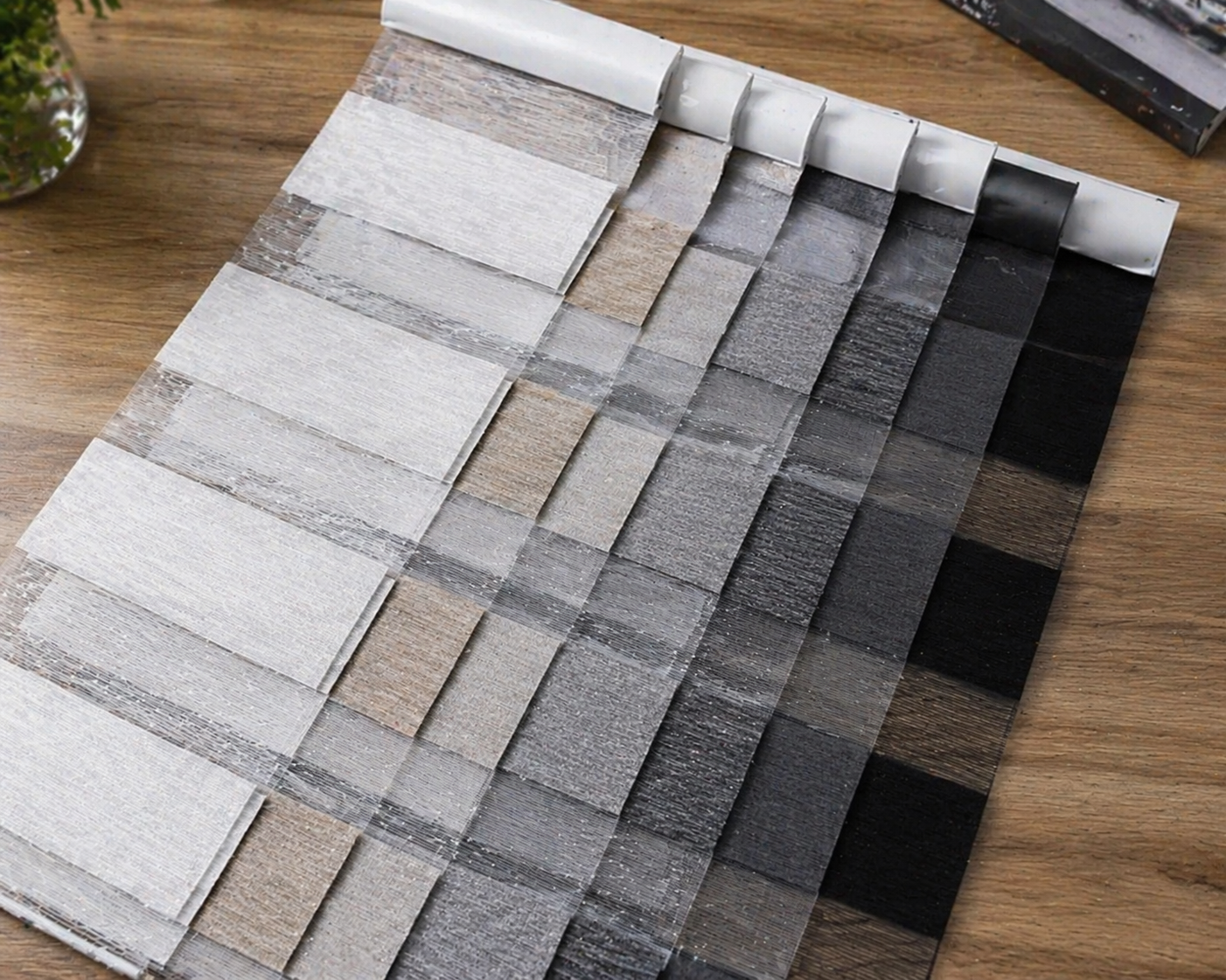 Zebra blind fabric samples for in-home quote appointments